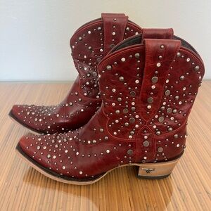 Studded Red Leather Ankle Booties